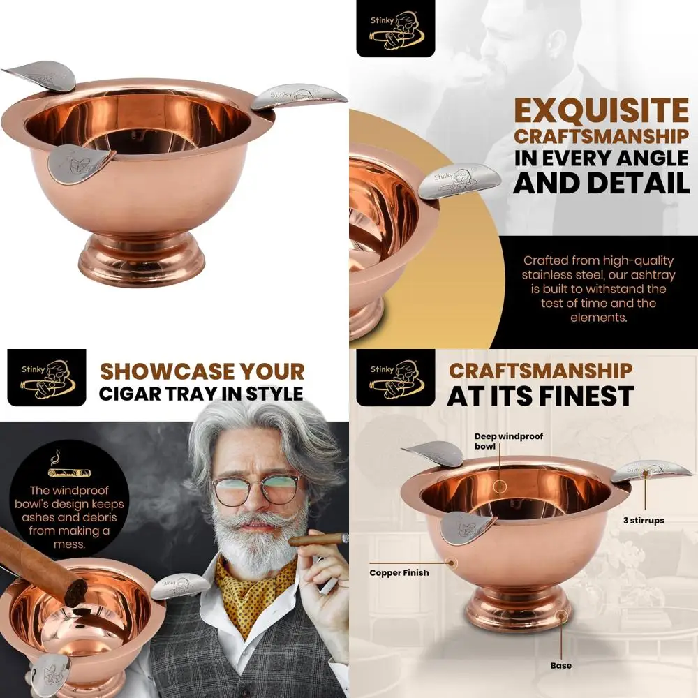 Медная пепельница с 3 стременами, ветрозащитная конструкция из нержавеющей стали, глубокая чаша для использования в помещении и на открытом воздухе, термостойкая и легкая в использовании 
Медная пепельница с 3 стременами, ветрозащитная конструкция из нержавеющей стали, глубокая чаша для использования в помещении и на открытом воздухе, термостойкая и легкая в использовании