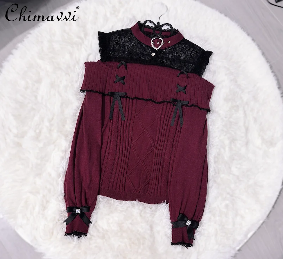 Japanese Subculture Thin Knitted Sweater Autumn Winter New Mine Series Mass-Produced Lace Long Sleeve Slim Elegant Knitted Top 
Japanese Subculture Thin Knitted Sweater Autumn Winter New Mine Series Mass-Produced Lace Long Sleeve Slim Elegant Knitted Top