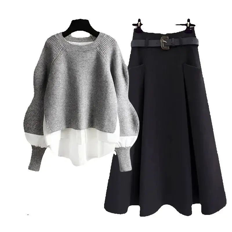 Autumn and Winter Wear Suit New Korean Style Fake Two-piece Shirt Top Slim-fit Tight Waist Skirt Two-piece Set
Autumn and Winter Wear Suit New Korean Style Fake Two-piece Shirt Top Slim-fit Tight Waist Skirt Two-piece Set