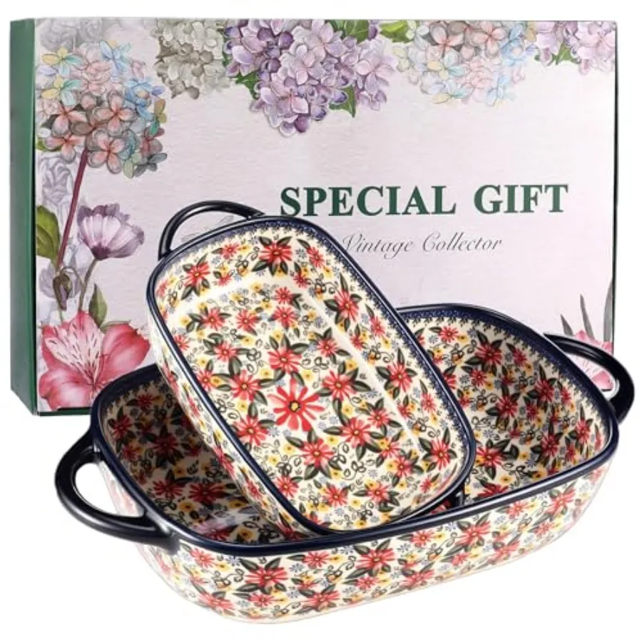 Polish Pottery Style Ceramic Baking Dish Set 2-Piece Casserole Bakers for 2 3 People Floral Decorative Bakeware Oven Safe Lasag
Polish Pottery Style Ceramic Baking Dish Set 2-Piece Casserole Bakers for 2 3 People Floral Decorative Bakeware Oven Safe Lasag