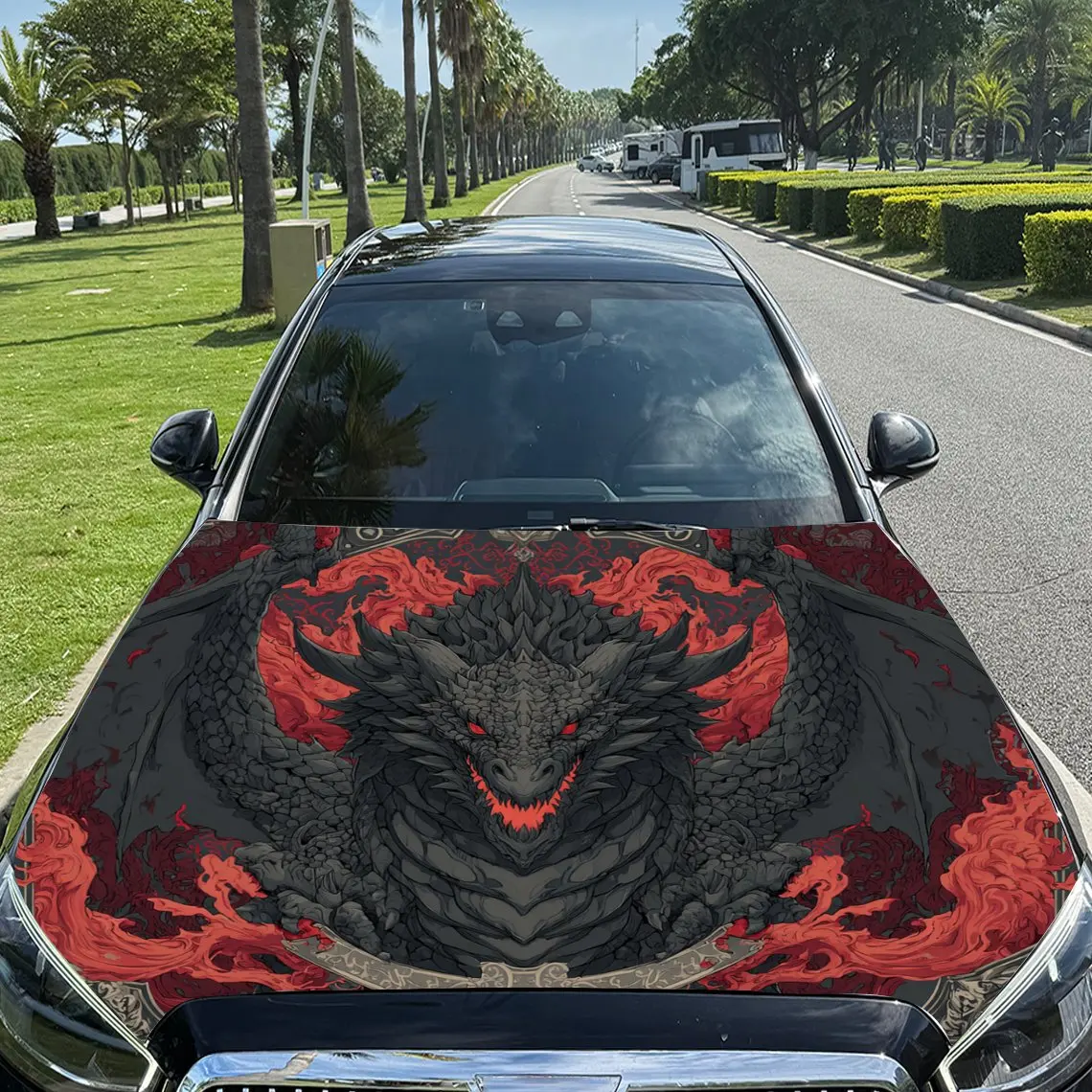 Black Dragon and Red Flame Pattern Car Vinyl Wrap, PVC Material Waterproof Car Hood Sticker, Self-Adhesive Scratch-Resistant Sti
Black Dragon and Red Flame Pattern Car Vinyl Wrap, PVC Material Waterproof Car Hood Sticker, Self-Adhesive Scratch-Resistant Sti