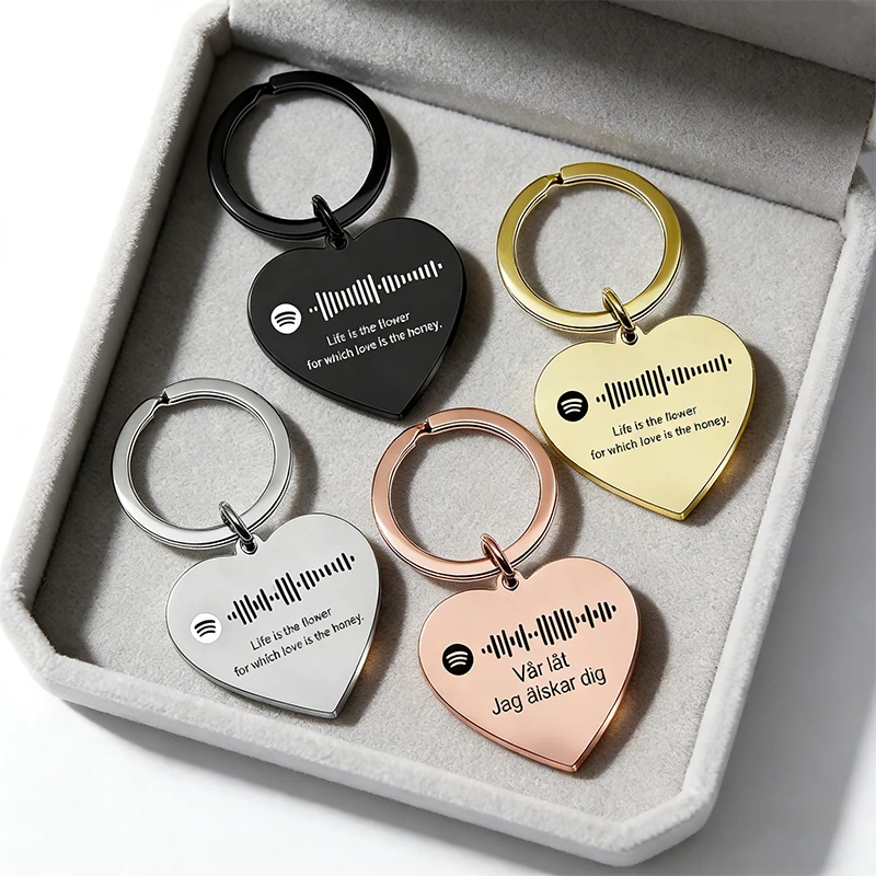 Cute Heart Pendant Custom Spotify Code and Text Keychain Valentine’s Day Stainless Steel Scannable Music Personalized Keyring
Cute Heart Pendant Custom Spotify Code and Text Keychain Valentine’s Day Stainless Steel Scannable Music Personalized Keyring