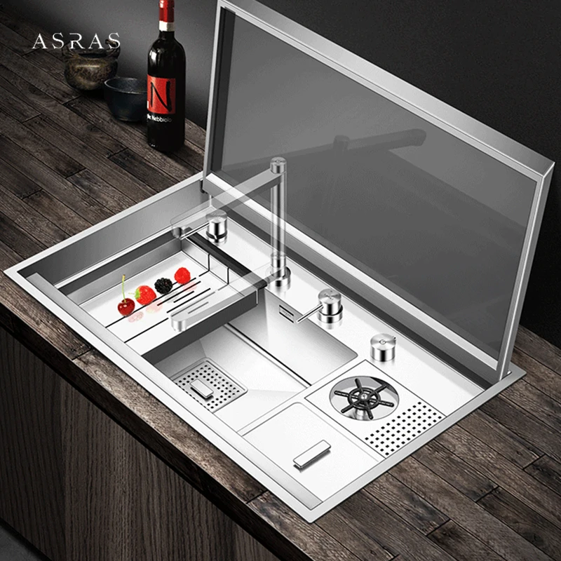 ASRAS Hidden Island kitchen Sink 304 Stainless Steel 4mm Thickness Single Flip Cover Hidden Large Size Handmade Brushed Sinks
ASRAS Hidden Island kitchen Sink 304 Stainless Steel 4mm Thickness Single Flip Cover Hidden Large Size Handmade Brushed Sinks
