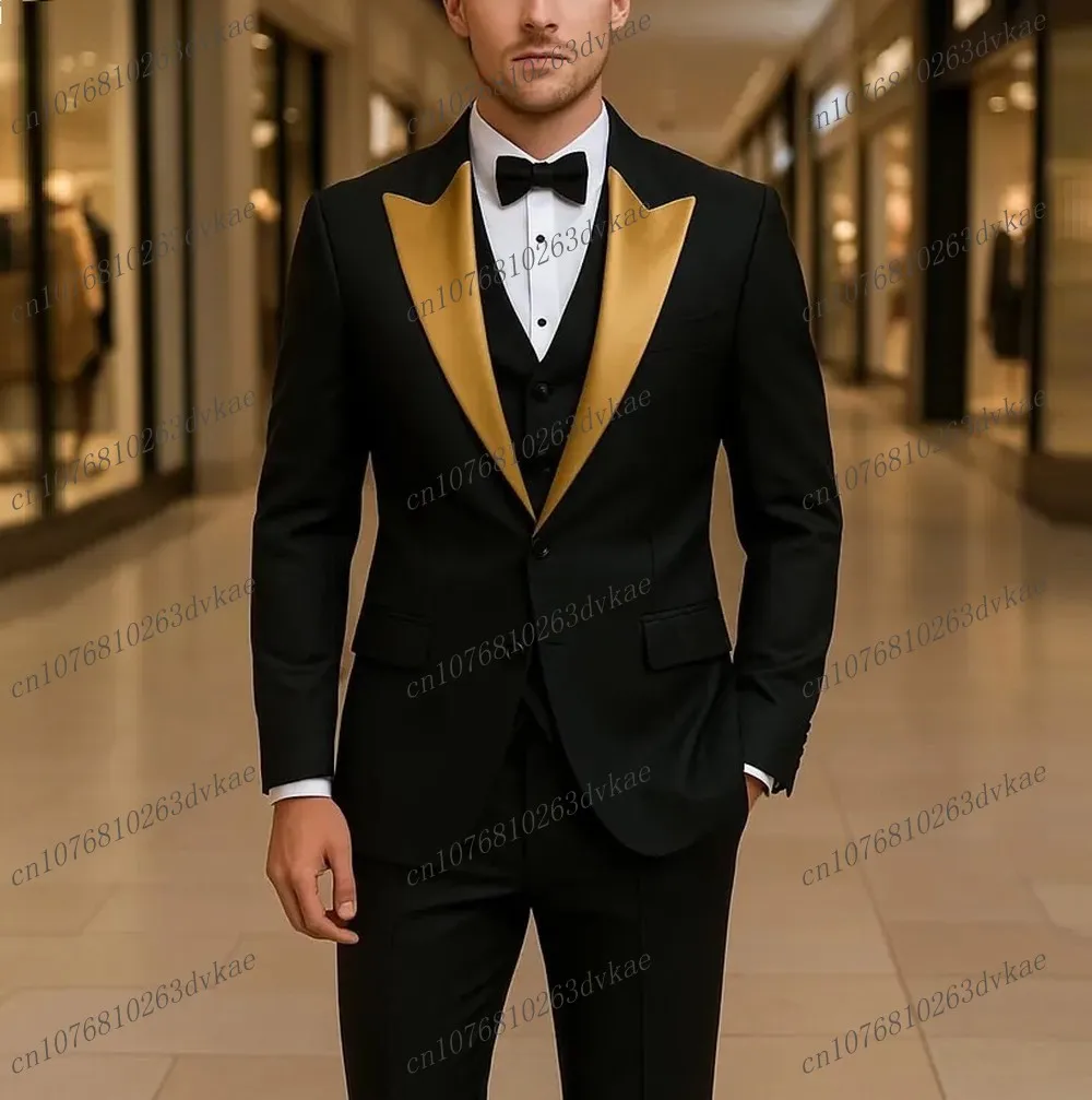 New Gold Collar Black Formal Business Men Suit Groom Groomsman Wedding Party Prom Male Tuxedos 3 Piece Set Blazer Vest Pants
New Gold Collar Black Formal Business Men Suit Groom Groomsman Wedding Party Prom Male Tuxedos 3 Piece Set Blazer Vest Pants