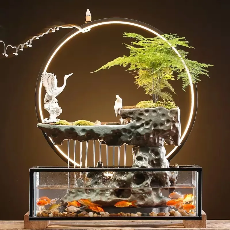 Ceramic Rockery Decorated Indoor Smoke Waterfall Fountain with Light Fish Tank for Home Office Desktop Decoration
Ceramic Rockery Decorated Indoor Smoke Waterfall Fountain with Light Fish Tank for Home Office Desktop Decoration