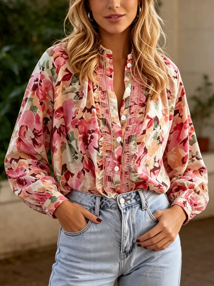2026 Spring Floral Printed O-Neck Shirt Casual Loose Women's Shirt Fashion Autumn Street Ruffle Top Office Lady Clothing
2026 Spring Floral Printed O-Neck Shirt Casual Loose Women's Shirt Fashion Autumn Street Ruffle Top Office Lady Clothing