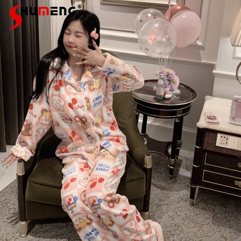 Японские зимние утепленные пижамные комплекты: теплые свободные домашние костюмы для девочек и женщин, с принтом в стиле High Street, для сна и отдыха
Японские зимние утепленные пижамные комплекты: теплые свободные домашние костюмы для девочек и женщин, с принтом в стиле High Street, для сна и отдыха