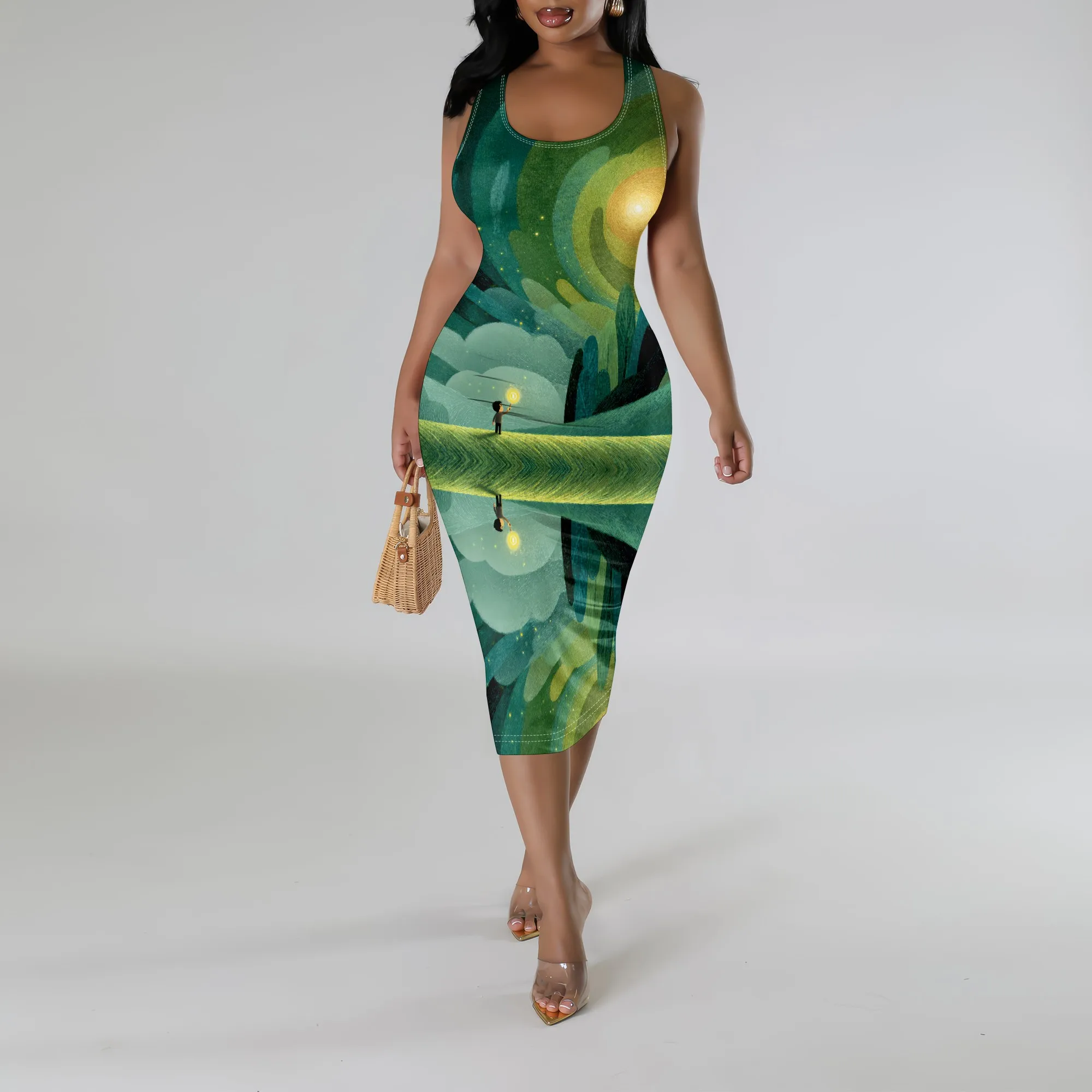 Fantasy Forest Lantern Print Midi Dress S-3XL Sleeveless Bodycon Style for Art Show, Date Night or Creative Summer Look
Fantasy Forest Lantern Print Midi Dress S-3XL Sleeveless Bodycon Style for Art Show, Date Night or Creative Summer Look