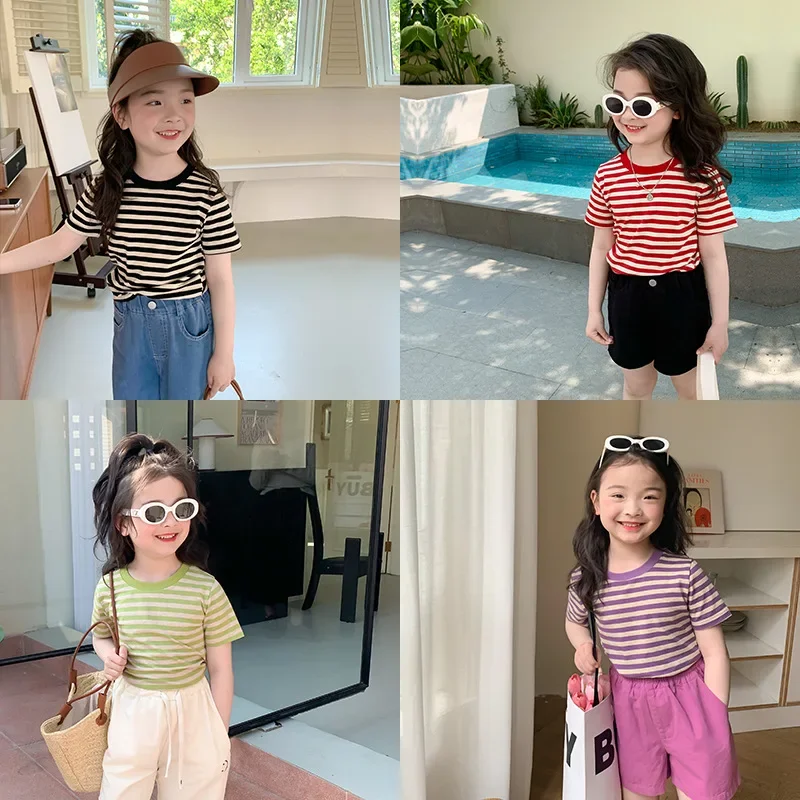 Baby Girls Short Sleeved T-Shirt Kids Striped Printed Top Tees Toddler Shirts 2025 Summer Children's Clothing Korean Style
Baby Girls Short Sleeved T-Shirt Kids Striped Printed Top Tees Toddler Shirts 2025 Summer Children's Clothing Korean Style