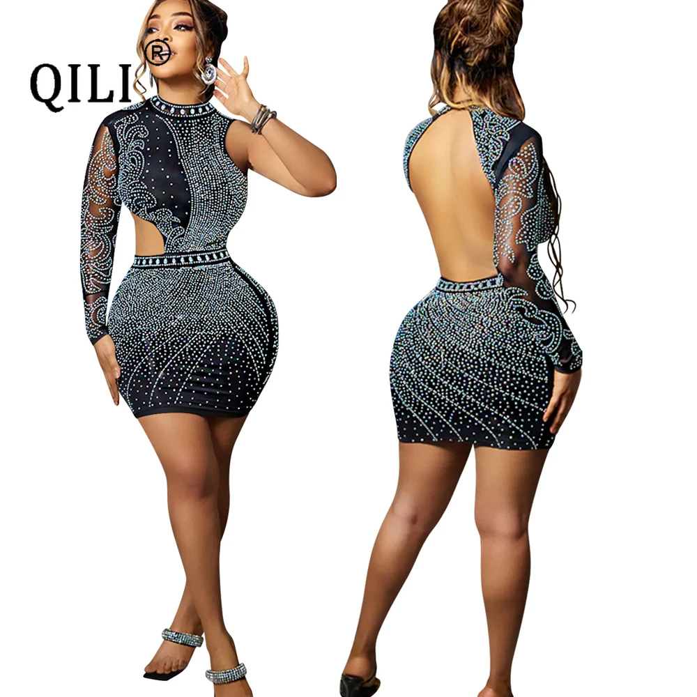 QILI-Women's Rhinestone Backless Mini Dress, Sexy Party Dress, One-shoulder Sheath, Summer, New
QILI-Women's Rhinestone Backless Mini Dress, Sexy Party Dress, One-shoulder Sheath, Summer, New