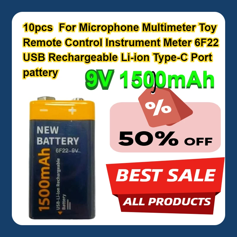 10pcs For Microphone Multimeter Toy Remote Control Instrument Meter 9V 6F22 1500mAh USB Rechargeable Li-ion Type-C Port pattery
10pcs For Microphone Multimeter Toy Remote Control Instrument Meter 9V 6F22 1500mAh USB Rechargeable Li-ion Type-C Port pattery