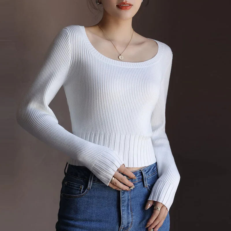 Slim Long Sleeve Sweaters Knitted Sweater Women Pullovers New White O-Neck Knit Sweater Pullover Women Tops Women Clothing Q2342
Slim Long Sleeve Sweaters Knitted Sweater Women Pullovers New White O-Neck Knit Sweater Pullover Women Tops Women Clothing Q2342