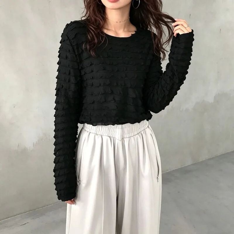 Autumn Design Crew Neck Top Women's Simple High-end Sense Versatile and Thin Long-sleeved Three-dimensional T-shirt
Autumn Design Crew Neck Top Women's Simple High-end Sense Versatile and Thin Long-sleeved Three-dimensional T-shirt