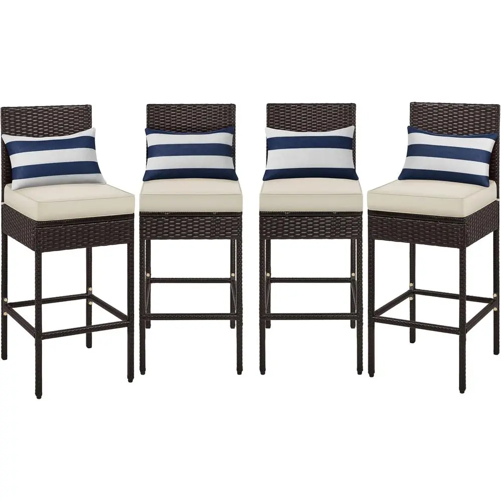 4-Piece Outdoor Rattan Bar Stool Set with Cushions, Footrests, and Backrests for Patio, Porch, or Backyard, Up to 300 lbs, Brown
4-Piece Outdoor Rattan Bar Stool Set with Cushions, Footrests, and Backrests for Patio, Porch, or Backyard, Up to 300 lbs, Brown