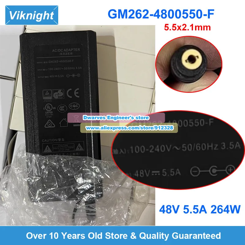 GM262-4800550-F AC Adapter 48V 5.5A 264W Charger For GVE 5.5x2.1mm Power Supply
GM262-4800550-F AC Adapter 48V 5.5A 264W Charger For GVE 5.5x2.1mm Power Supply