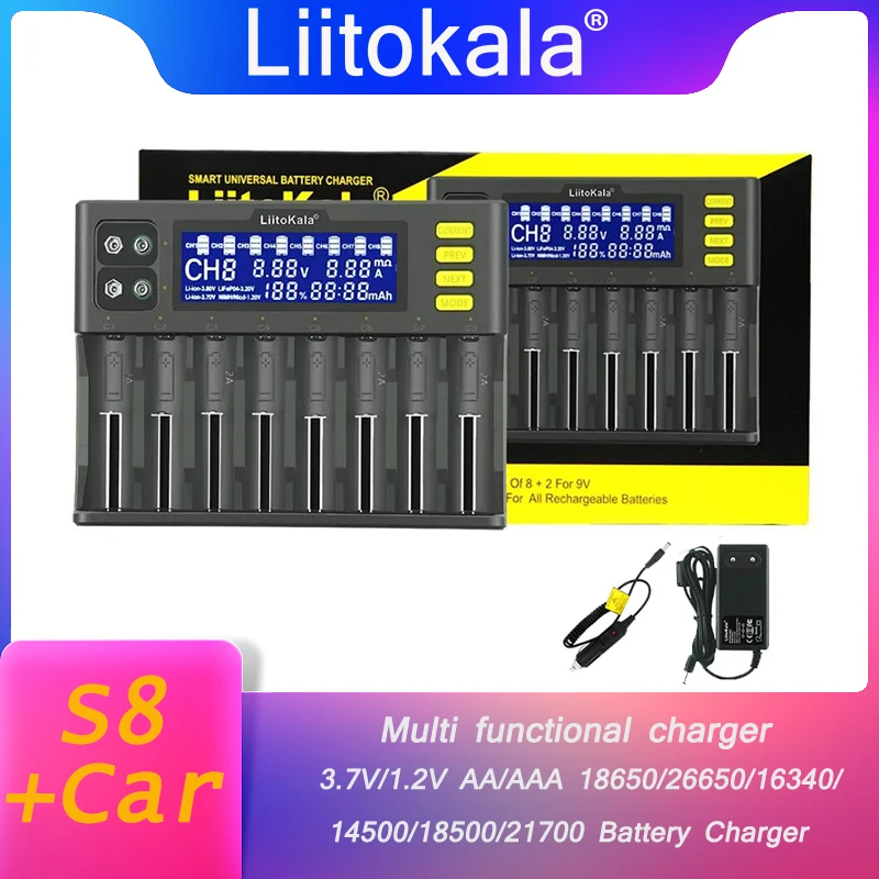 LiitoKala Battery Charger Lii-S8 Lii-S12 LCD for 18650 3.7V Li-ion NiMH 1.2V 9V Li-FePO4 3.2V IMR 3.8V 26650 21700 26700 AA AAA
LiitoKala Battery Charger Lii-S8 Lii-S12 LCD for 18650 3.7V Li-ion NiMH 1.2V 9V Li-FePO4 3.2V IMR 3.8V 26650 21700 26700 AA AAA