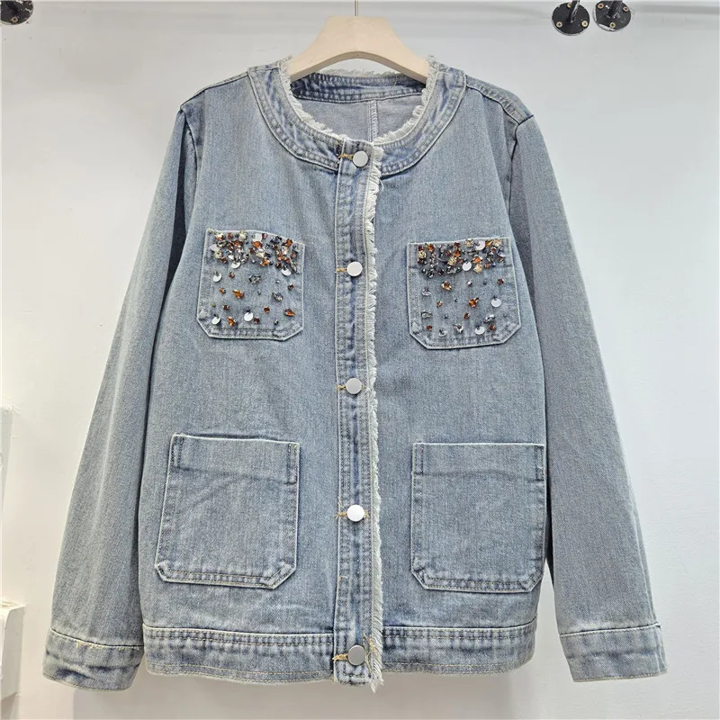SuperAen Korean Style Women Fashion Contrast Color Beaded Design O-neck Single-breasted Loose Vintage Blue Casual Denim Jackets
SuperAen Korean Style Women Fashion Contrast Color Beaded Design O-neck Single-breasted Loose Vintage Blue Casual Denim Jackets