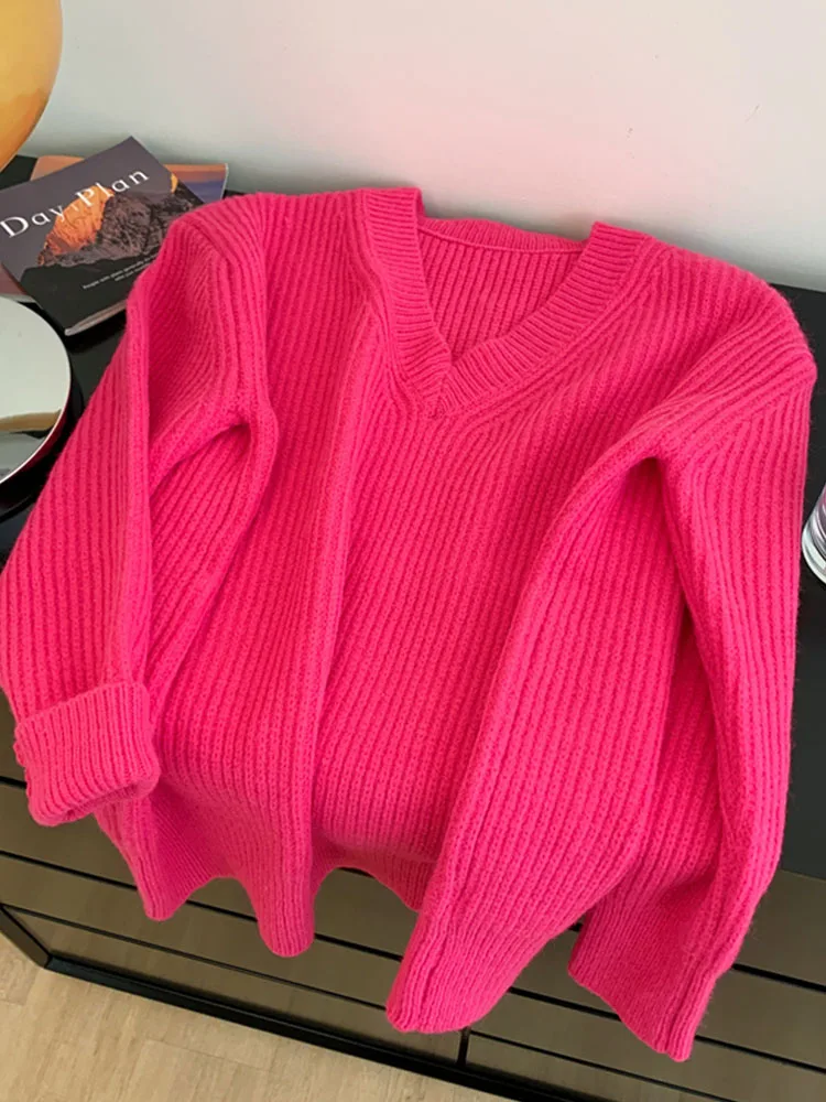 Harajuku Rose Red Knitwear Jumper Women Long Sleeve Autumn Winter V-Neck Sweater Korean Tide Loose Oversized Pullovers Simple
Harajuku Rose Red Knitwear Jumper Women Long Sleeve Autumn Winter V-Neck Sweater Korean Tide Loose Oversized Pullovers Simple