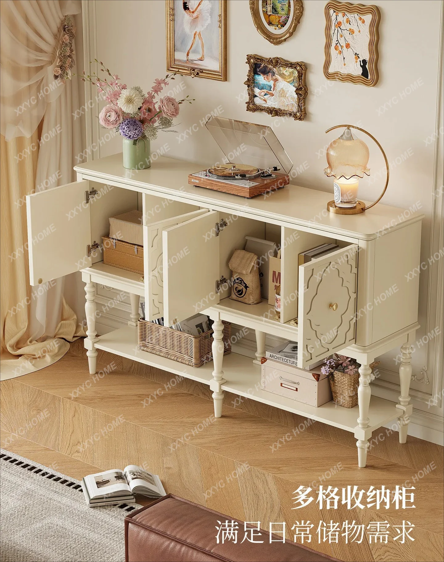M All solid wood porch cabinet, living room cream style household wall locker, white dining side cabinet
M All solid wood porch cabinet, living room cream style household wall locker, white dining side cabinet