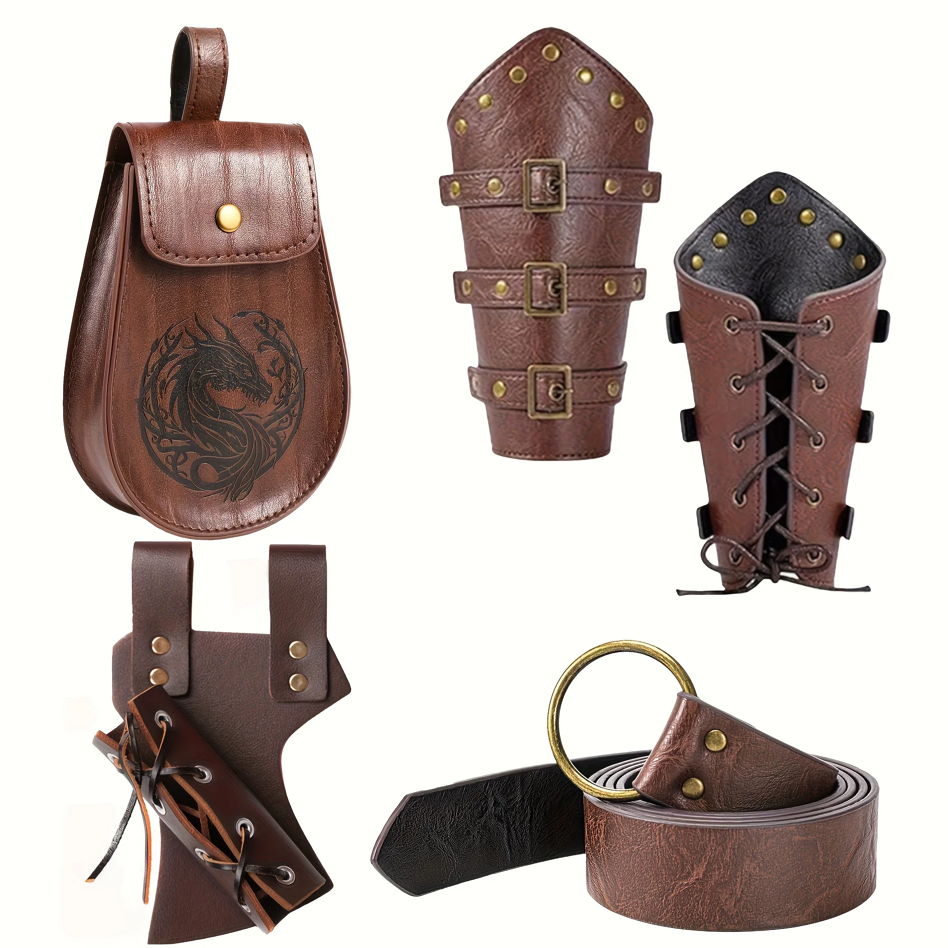 4-piece Set Of Unisex Renaissance Accessories, Viking Belt, Medieval Vintage Belt Pouch, And Faux Leather Wristbands, Suitable For Halloween LARP Role-playing.
4-piece Set Of Unisex Renaissance Accessories, Viking Belt, Medieval Vintage Belt Pouch, And Faux Leather Wristbands, Suitable For Halloween LARP Role-playing.