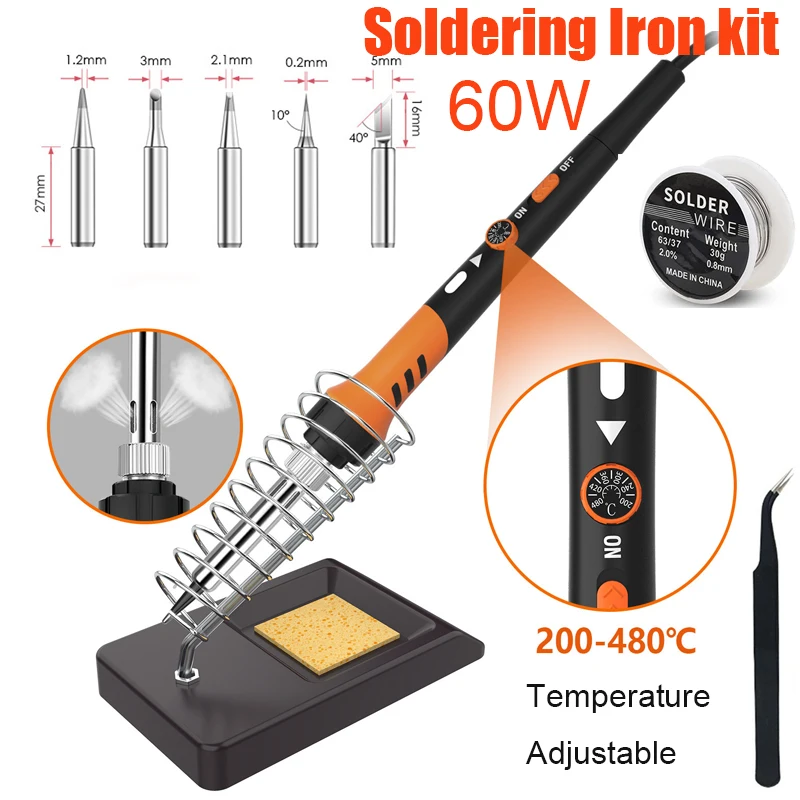 60W 220V Soldering Iron Kit Internal Thermal 200-480℃ Temperature Adjustable Repair Soldering Tool Set Electric Soldering Iron
60W 220V Soldering Iron Kit Internal Thermal 200-480℃ Temperature Adjustable Repair Soldering Tool Set Electric Soldering Iron