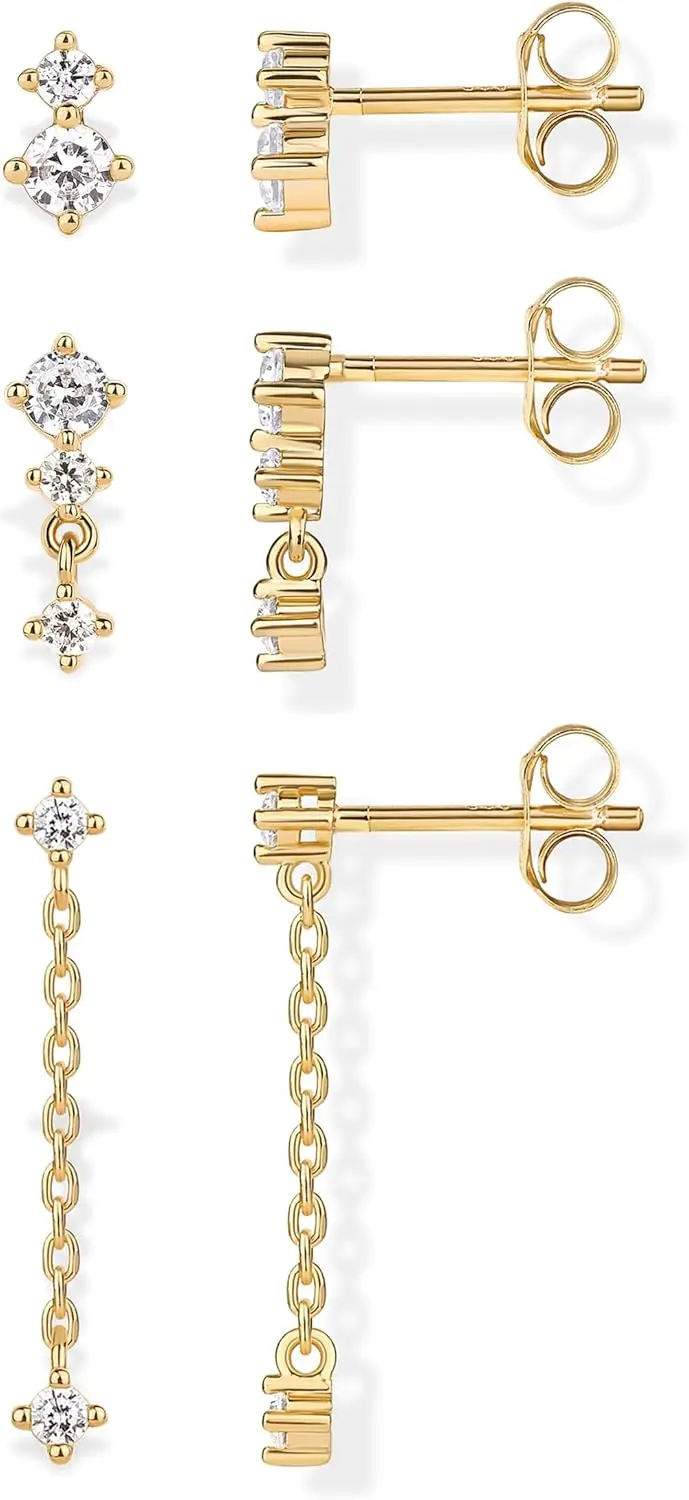 925 Sterling Silver Dainty Stud & Dangle Earrings Set of 3 for Women
925 Sterling Silver Dainty Stud & Dangle Earrings Set of 3 for Women