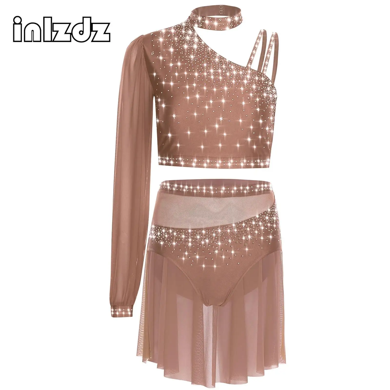 Lyrical Contemporary Dance Outfit for Womens Rhythmic Gymnastics Figure Skating Dance Costume Rhinestone Mesh Crop Top+Skirt Set
Lyrical Contemporary Dance Outfit for Womens Rhythmic Gymnastics Figure Skating Dance Costume Rhinestone Mesh Crop Top+Skirt Set