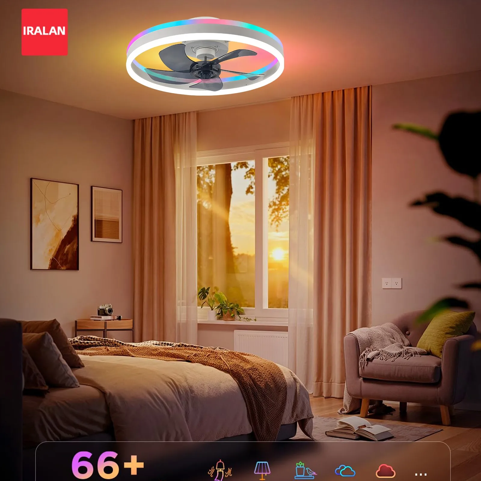 RGB Electric Fan Sealing Fan with Backlight Ceiling Fan Light Low Noise Fan Lamp Dimming Pendant Light Remote/App for Bedroom
RGB Electric Fan Sealing Fan with Backlight Ceiling Fan Light Low Noise Fan Lamp Dimming Pendant Light Remote/App for Bedroom