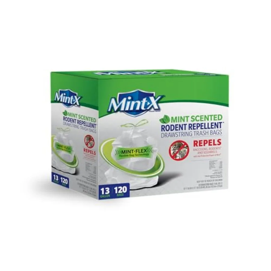 Mint -X Rodent Repellent Indoor Tall Kitchen Drawstring Trash Bags with Mint-Flex Technology; 13 Gallon,,White
Mint -X Rodent Repellent Indoor Tall Kitchen Drawstring Trash Bags with Mint-Flex Technology; 13 Gallon,,White