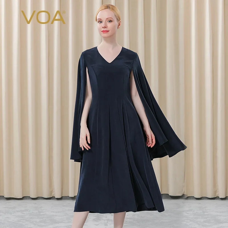 VOA Heavyweight Silk 30m/m Navy Blue Peach Collar Ruffled Sleeve Dresses for Women Party Pleated Loose Waist Woman Dress AE386
VOA Heavyweight Silk 30m/m Navy Blue Peach Collar Ruffled Sleeve Dresses for Women Party Pleated Loose Waist Woman Dress AE386