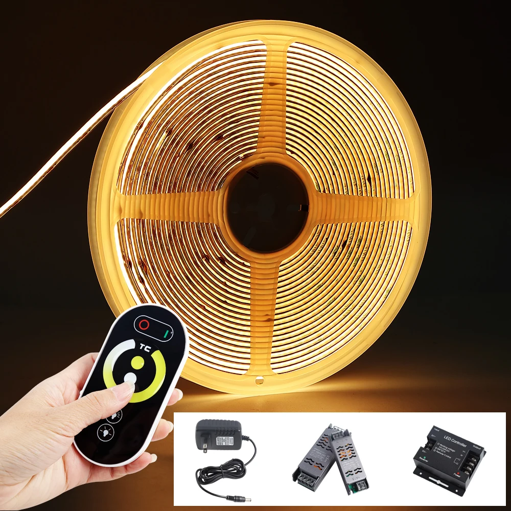 Bicolor CCT COB Strip LED Light Bar with RF Dimmer 576LEDs DC 12V 24V Flexble 2700K-6500K Color Dimmable for Bedroom Decor
Bicolor CCT COB Strip LED Light Bar with RF Dimmer 576LEDs DC 12V 24V Flexble 2700K-6500K Color Dimmable for Bedroom Decor