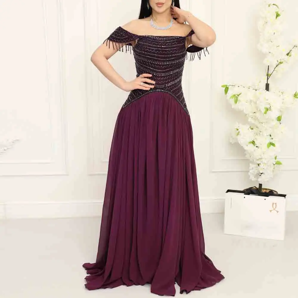 Customized Beading Embroidery Evening Dress 2026 Off the Shoulder A Line Prom Gown Purple Chiffon Formal Maxi Dress for Women
Customized Beading Embroidery Evening Dress 2026 Off the Shoulder A Line Prom Gown Purple Chiffon Formal Maxi Dress for Women