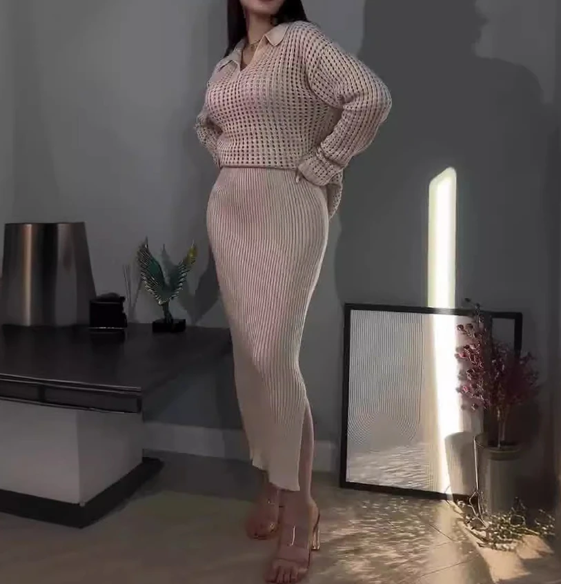 Women's Two-Piece Fashionable Sexy Solid Color Lapel Top Lazy Style Slim Fit Skirt Two-Piece Set Autumn New Two-Piece Set
Women's Two-Piece Fashionable Sexy Solid Color Lapel Top Lazy Style Slim Fit Skirt Two-Piece Set Autumn New Two-Piece Set