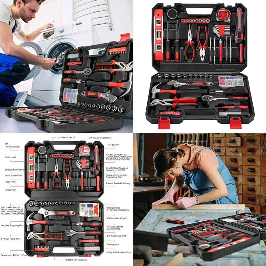 120 Pcs Basic Tool Set General Household Hand Kit with Plastic Toolbox Storage Case Red Black for Men Women
120 Pcs Basic Tool Set General Household Hand Kit with Plastic Toolbox Storage Case Red Black for Men Women