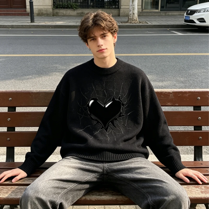 Men's Dark Aesthetic Broken Heart Print Sweater Y2K Streetwear Oversized Knitted Pullover Black Casual Tops for Men Autumn Winte
Men's Dark Aesthetic Broken Heart Print Sweater Y2K Streetwear Oversized Knitted Pullover Black Casual Tops for Men Autumn Winte