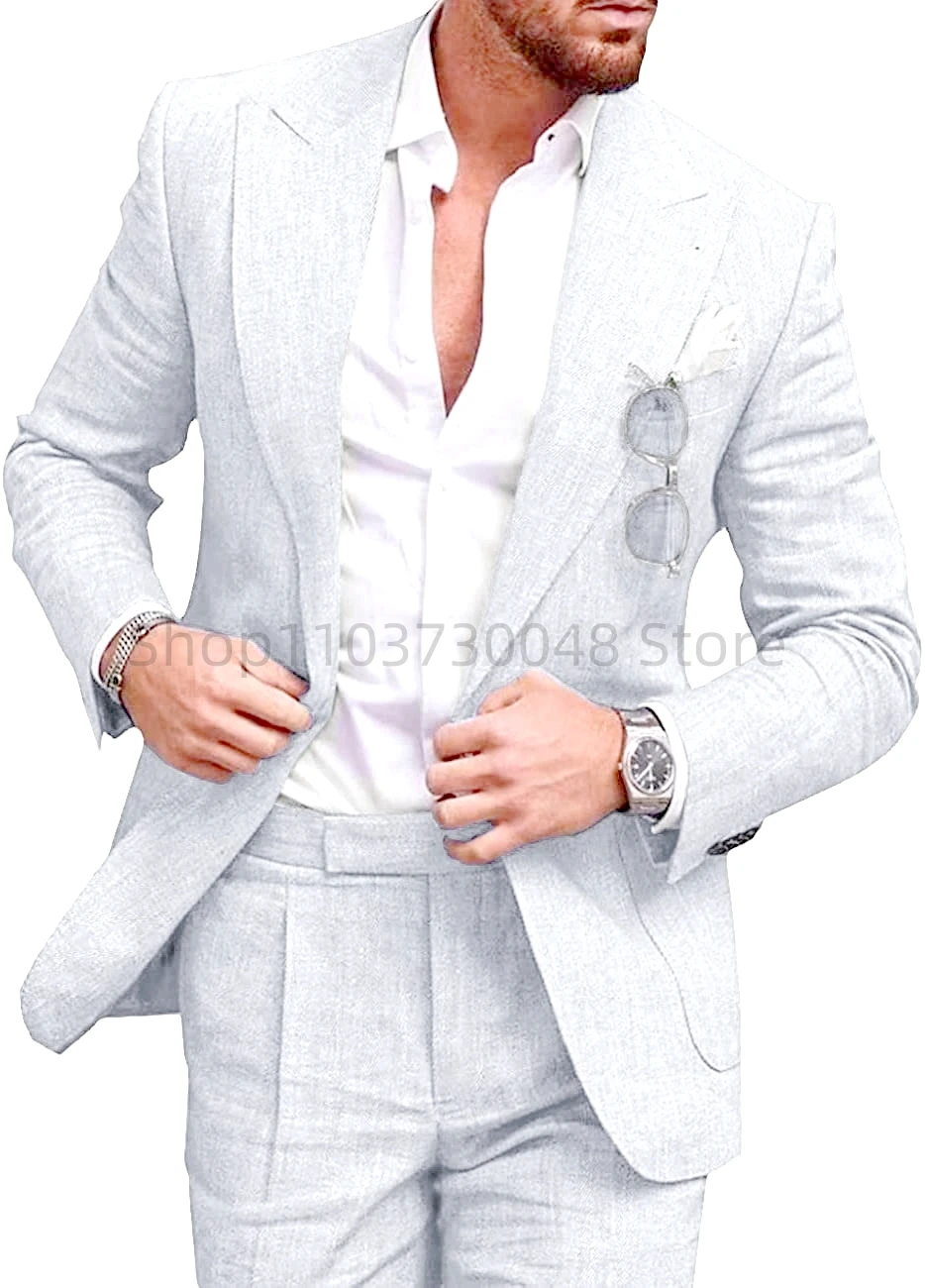 2 Pieces Beige/Blue Linen Men Suits Peak Lapel Slim Fit Blazer Pants High Quality Elegant Summer Wedding Prom Suits Men Clothes
2 Pieces Beige/Blue Linen Men Suits Peak Lapel Slim Fit Blazer Pants High Quality Elegant Summer Wedding Prom Suits Men Clothes