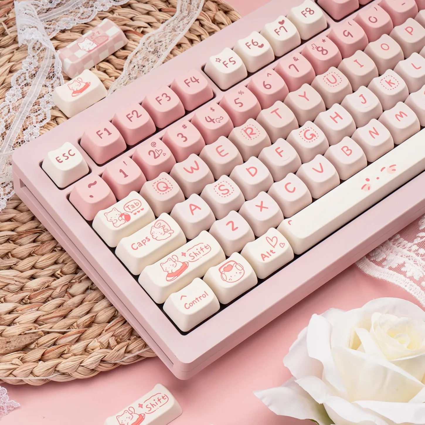 Pink Kitten, Girl MAO Keycap PBT 134 Keys, Customized for 60/84/98/108 Mechanical Keyboard
Pink Kitten, Girl MAO Keycap PBT 134 Keys, Customized for 60/84/98/108 Mechanical Keyboard