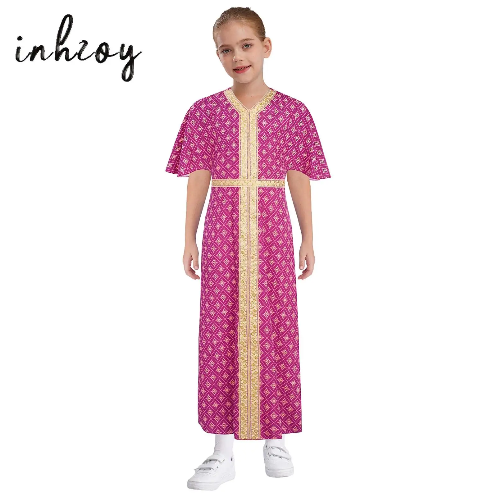 Girls Indian Costume Embroidery Trimming Floral Print Tunic Side Split Dress with Belt for Halloween Role Play Theme Party
Girls Indian Costume Embroidery Trimming Floral Print Tunic Side Split Dress with Belt for Halloween Role Play Theme Party