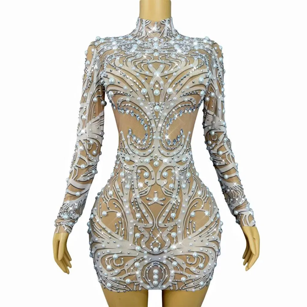 Sexy Shiny Pearls Rhinestones Mesh Short Dress Birthday Evening Party Elegant Gowns Performance Photoshoot Stage Wear
Sexy Shiny Pearls Rhinestones Mesh Short Dress Birthday Evening Party Elegant Gowns Performance Photoshoot Stage Wear