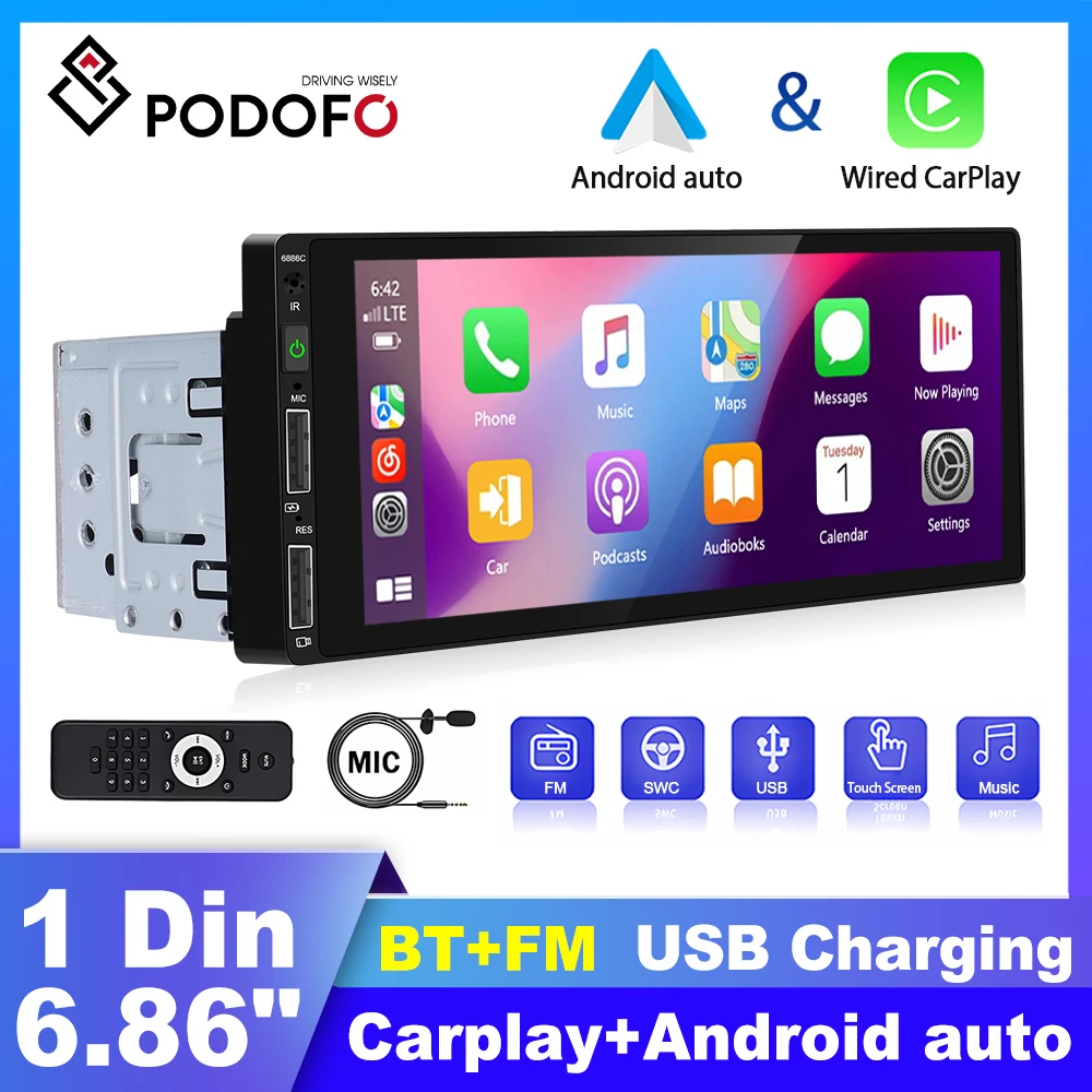Podofo 1 Din Car Radio Multimedia Playe Autoradio CarPlay 6.86 inch Wince Car Stereo Player for VW Nissan Toyota Honda
Podofo 1 Din Car Radio Multimedia Playe Autoradio CarPlay 6.86 inch Wince Car Stereo Player for VW Nissan Toyota Honda