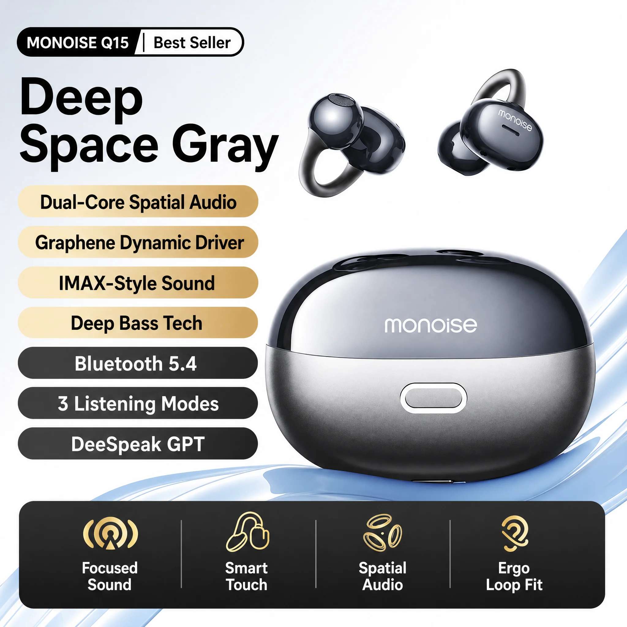 MONOISE Open Ear Earbuds Wireless Bluetooth Headphones AI Translator 144 Languages IPX5 Waterproof Sport Earphones with Mic
MONOISE Open Ear Earbuds Wireless Bluetooth Headphones AI Translator 144 Languages IPX5 Waterproof Sport Earphones with Mic