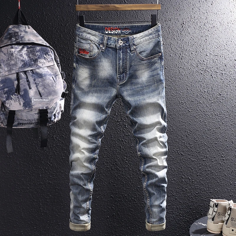 Fashion Vintage Men Jeans High Quality Retro Blue Plain Washed Elastic Slim Fit Ripped Jeans Men Embroidery Designer Denim Pants
Fashion Vintage Men Jeans High Quality Retro Blue Plain Washed Elastic Slim Fit Ripped Jeans Men Embroidery Designer Denim Pants