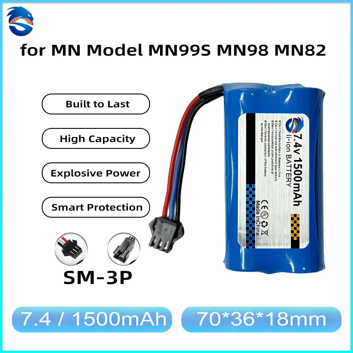 Skymaker 7.4V 1500mAh 2S Li-Ion Battery 15C SM3P Plug Rechargeable for MN Model MN99S MN98 MN128 MN82 MN168 RC Car Upgrade Parts
Skymaker 7.4V 1500mAh 2S Li-Ion Battery 15C SM3P Plug Rechargeable for MN Model MN99S MN98 MN128 MN82 MN168 RC Car Upgrade Parts