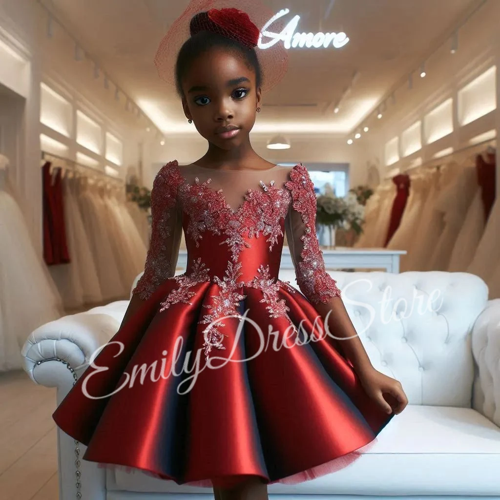 Customized Red Satin Flower Girl Dress For Wedding Puffy Applique Lace Knee Length Kids Birthday Baby First Communion Ball Gowns
Customized Red Satin Flower Girl Dress For Wedding Puffy Applique Lace Knee Length Kids Birthday Baby First Communion Ball Gowns