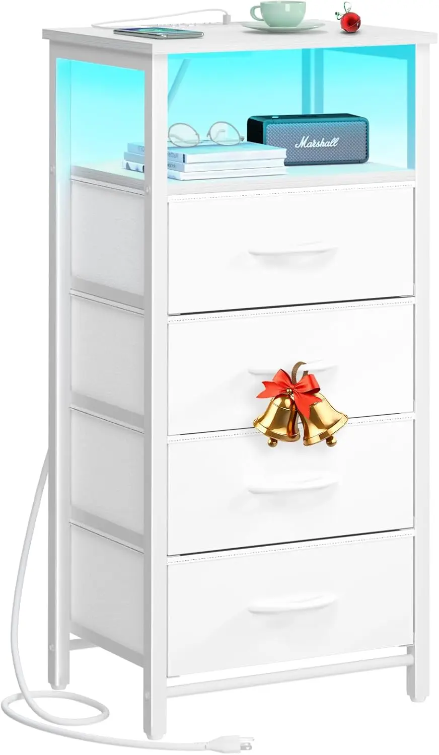 LED Nightstand with Charging Station, 4 Drawers & Shelf, USB Ports & Outlets, Tall Bedside Table for Bedroom
LED Nightstand with Charging Station, 4 Drawers & Shelf, USB Ports & Outlets, Tall Bedside Table for Bedroom