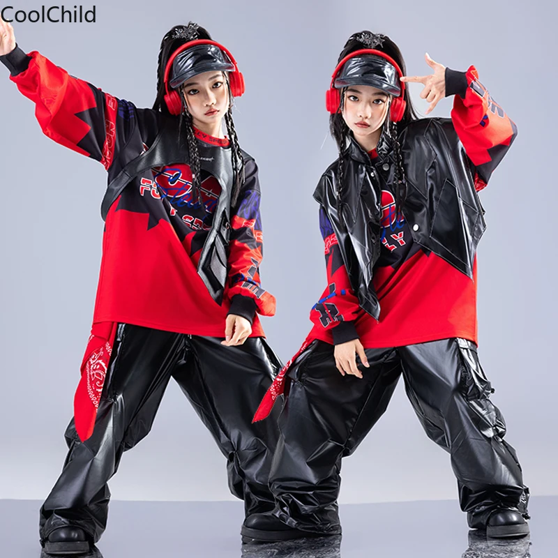 Boys Hip Hop Sweatshirt Vest Pu Leather Cargo Pants Girls K-pop Street Dance Clothes Sets Kids Children Teens Fashion Costumes
Boys Hip Hop Sweatshirt Vest Pu Leather Cargo Pants Girls K-pop Street Dance Clothes Sets Kids Children Teens Fashion Costumes