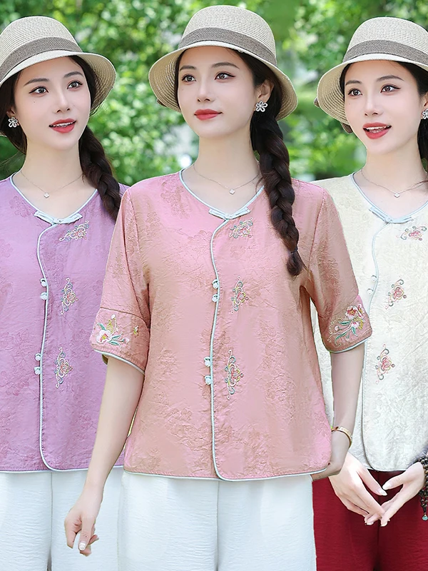 Summer New Style Mommy's Loose Fit Embroidered Shirt Chinese Style Five-Quarter Sleeve Button-Up Top for Middle-Aged Women
Summer New Style Mommy's Loose Fit Embroidered Shirt Chinese Style Five-Quarter Sleeve Button-Up Top for Middle-Aged Women