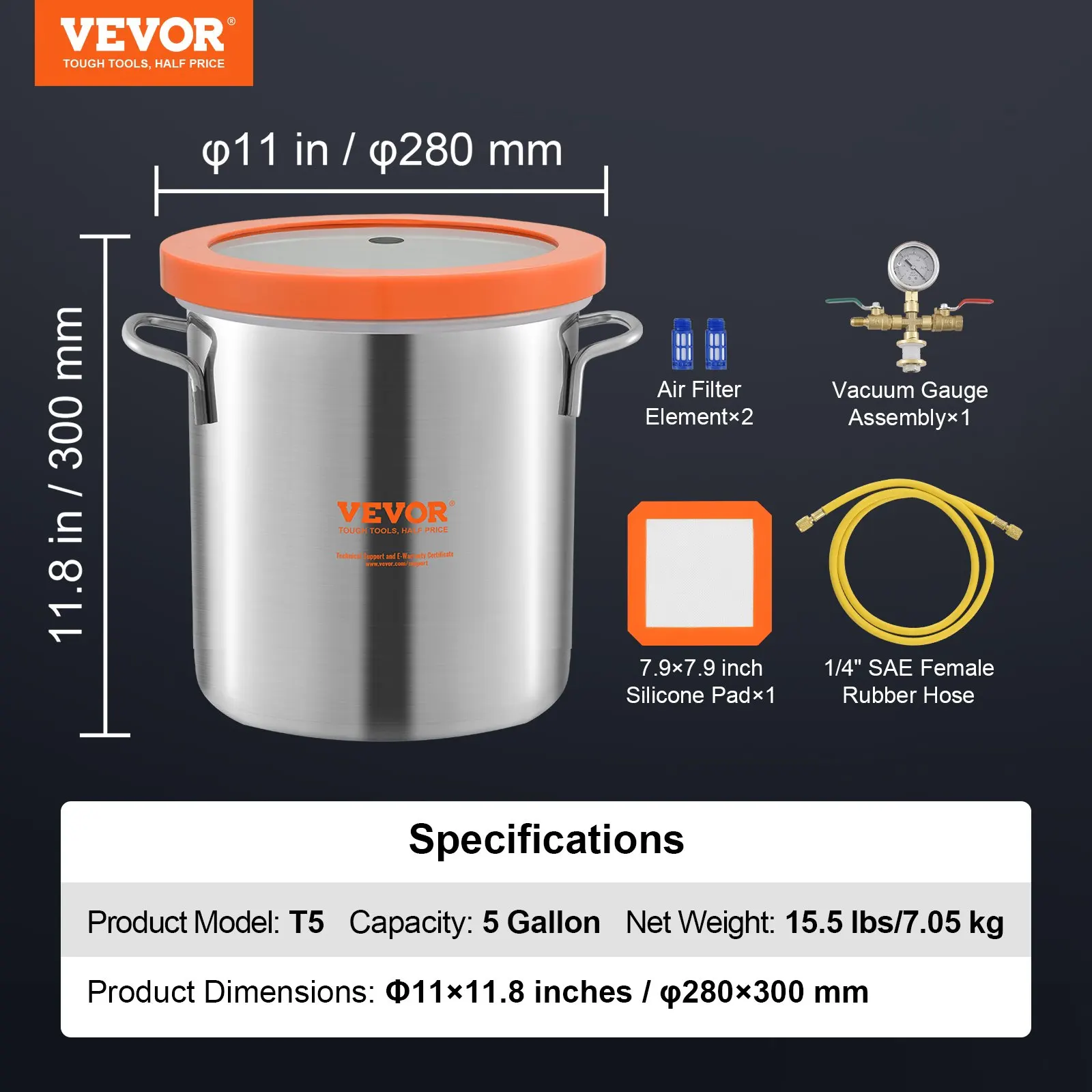 5 Gallon Vacuum Chamber, Upgraded Tempered Glass Lid Vacuum Degassing Chamber, 304 Stainless Steel Chamber, For Stabilizing Wood, Resin Degassing, Silicone Degassing And Plaster Degassing
5 Gallon Vacuum Chamber, Upgraded Tempered Glass Lid Vacuum Degassing Chamber, 304 Stainless Steel Chamber, For Stabilizing Wood, Resin Degassing, Silicone Degassing And Plaster Degassing