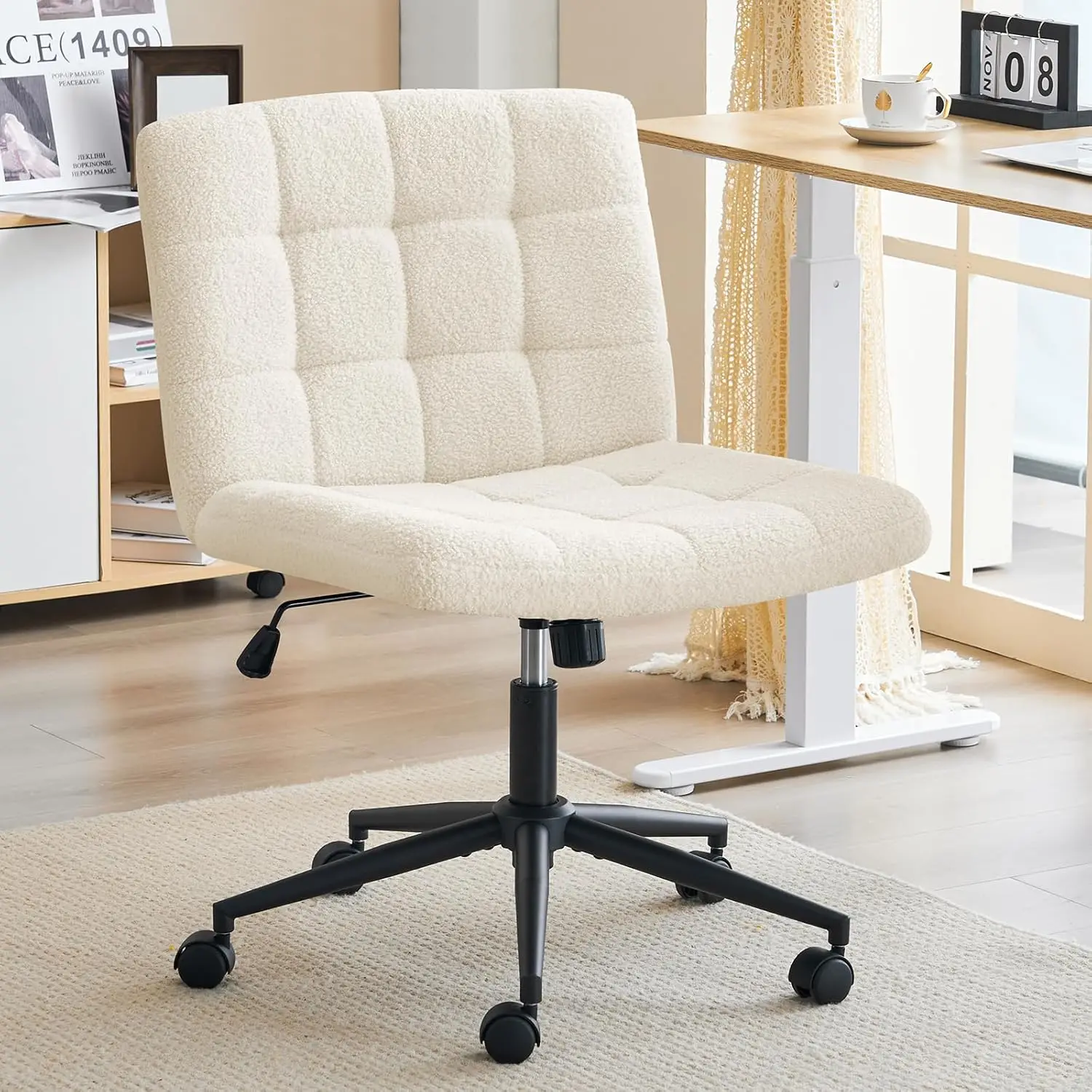 Swivel Criss Cross Chair Height Adjustable Armless Faux Fur Seat on Wheels for Home Office Desk Vanity Bedroom, Custom
Swivel Criss Cross Chair Height Adjustable Armless Faux Fur Seat on Wheels for Home Office Desk Vanity Bedroom, Custom