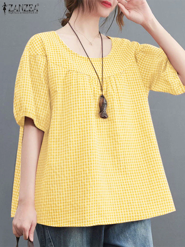 2025 ZANZEA Summer Blouse Fashion Women Plaid Checked Tops Tunic Casual Short Sleeve Loose Shirt O Neck Work Blusas Oversize
2025 ZANZEA Summer Blouse Fashion Women Plaid Checked Tops Tunic Casual Short Sleeve Loose Shirt O Neck Work Blusas Oversize